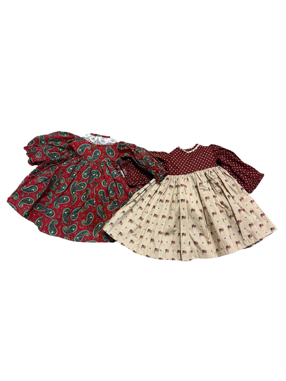 Classic Red & Cream Paisley and Polka Dot Doll Dresses